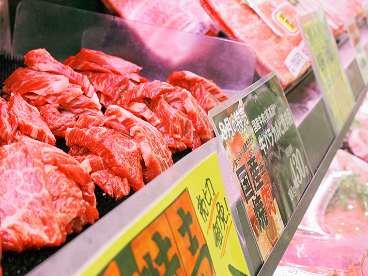 【ニュー・クイック】「国産牛肉(解凍品)牛バラカルビ焼肉用」(100g・430円)