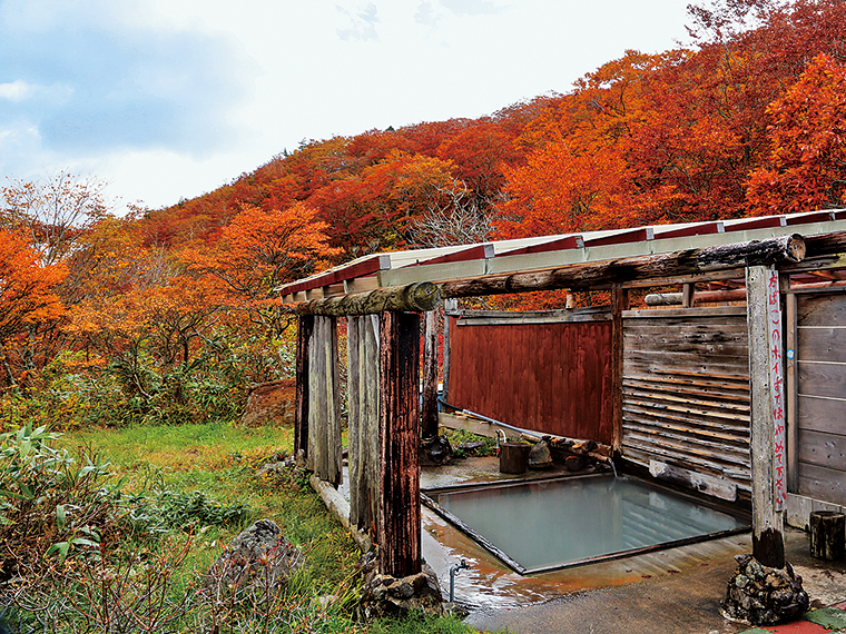 野趣満点！秋には紅葉を楽しめる男性用露天風呂