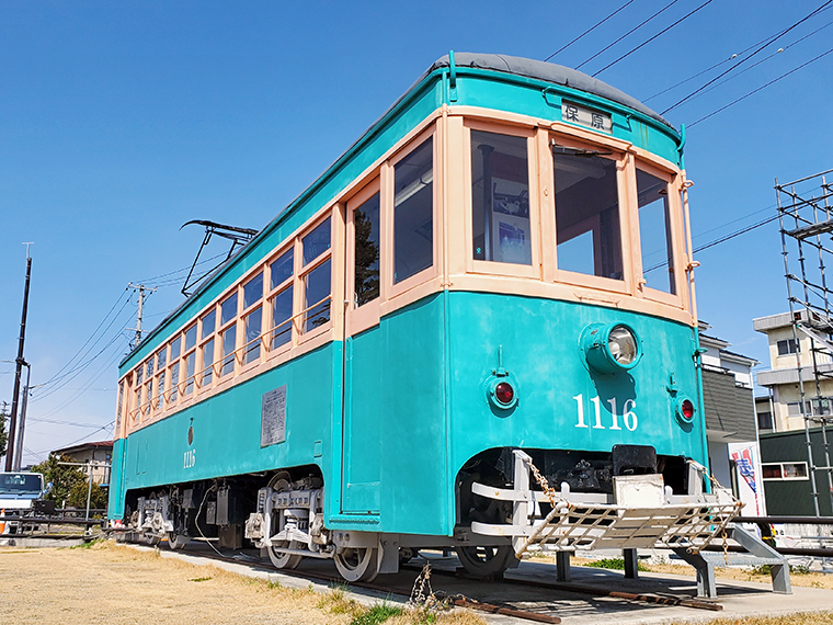 かつて福島市や旧伊達郡を走っていたチンチン電車。この車両は伊達市保原町に展示されているもの（動きません）。見ているだけでノスタルジーに浸れます