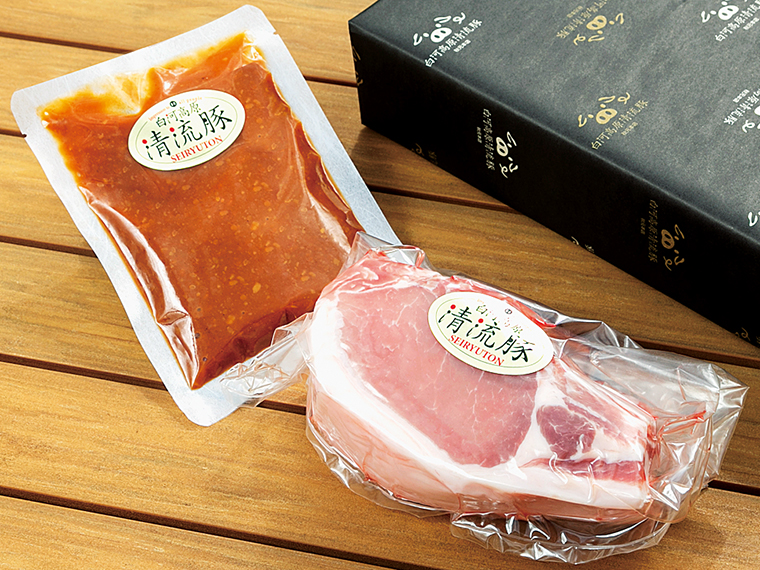 赤身と脂身が美しい豚肉と特製味噌ダレのセット