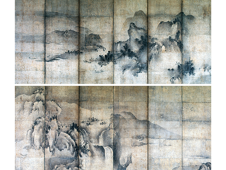 雪村周継 《四季山水図屏風》 16世紀後半 郡山市立美術館蔵 ( 上/右隻、下/左隻)