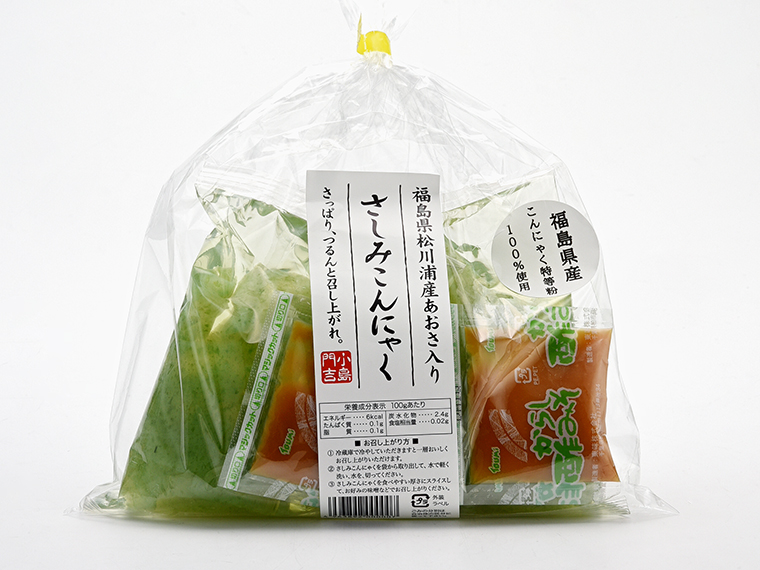 「さしみこんにゃく」(こんにゃく100g×2、みそだれ20g×2・324円 )