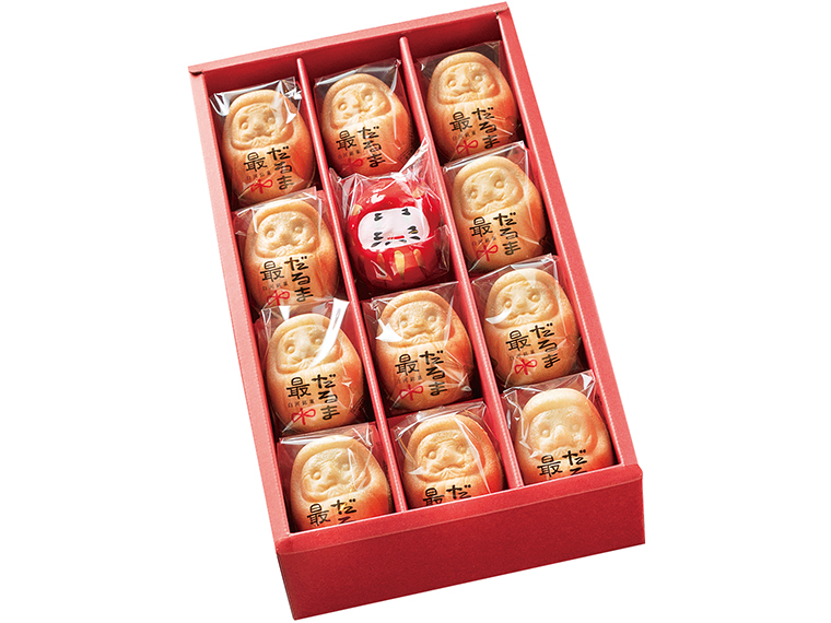 「白河だるま入りミニだるま最中」(11個入り・1,339円)※福島県観光物産館では6個入り(594円)、5個入り(ミニだるま付き・724円)を販売