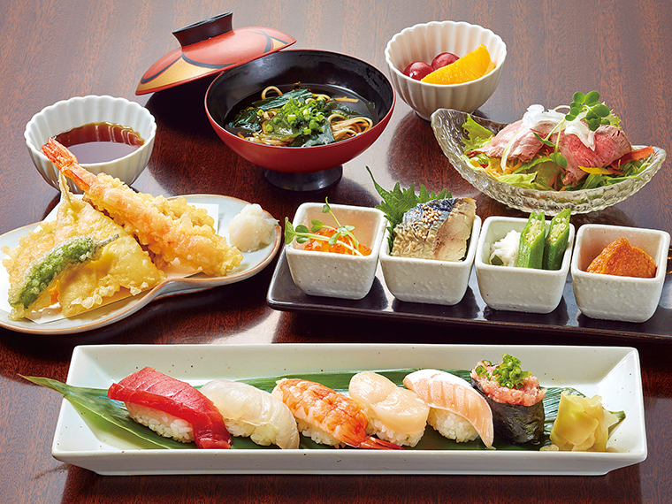 『魚の』の「天ぷらと寿司御膳」(通常1,870円)