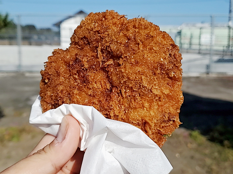 外でいただく揚げたてメンチも格別