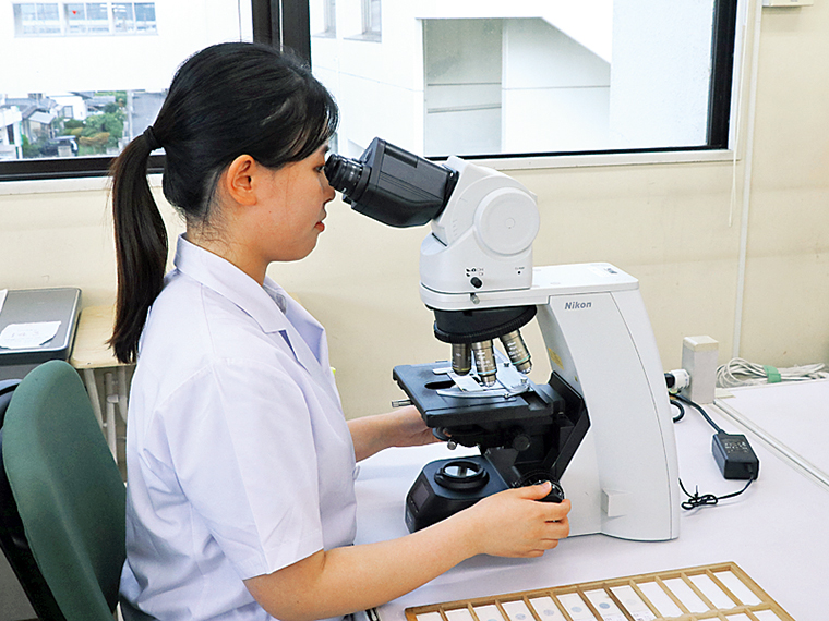 採取した細胞を、専門の資格を持った検査技師が細胞を観察して病気になっていないかをチェック