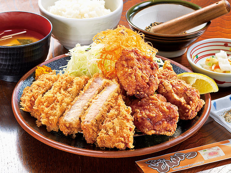 「薩摩熟成ロースかつ&あっ!ぷるプルからあげ定食」は1,848円。満足度は最高潮