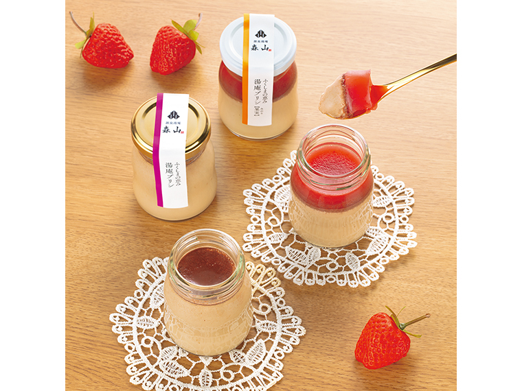 「湯庵プリン いちごチョコセット」（3,450円）【源泉湯庵 森山（ニュー扇屋）［福島市］】