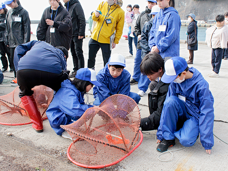 実際にタコかごに触れて、漁の仕組みを体感