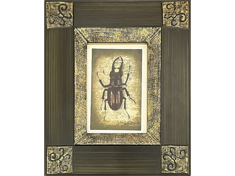 『さくら画廊』水彩画 芦馬治雄「ミヤマクワガタ」（作品サイズ12×7.5cm 額付き）【1名様】