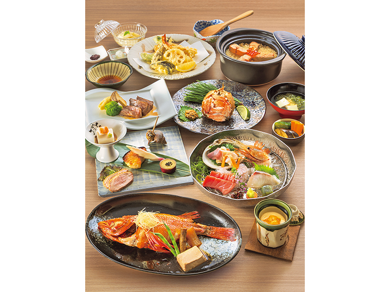 「常磐もの」や全国から厳選した旬の食材を使った「常磐もの特選会席プラン」の料理一例。ほかにも季節限定の味覚プランを用意